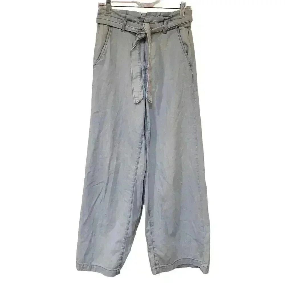 Banana Republic Women's Light Wash Cotton/Lyocell Belted High Rise Wide Leg Jean